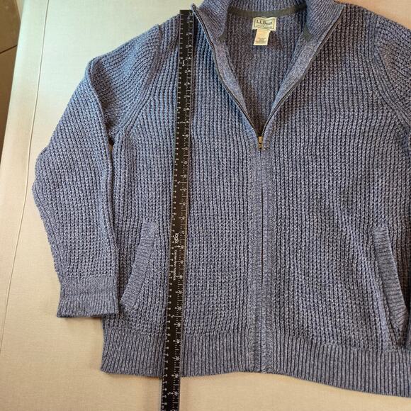 L.L. Bean Organic Cotton Full Zip Sweater Men’s M Blue Knit Jordan - Picture 8 of 11